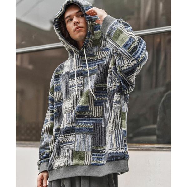 パーカー mpa3872-パターン総柄フリースプルパーカー(CMB-R0182) メンズ