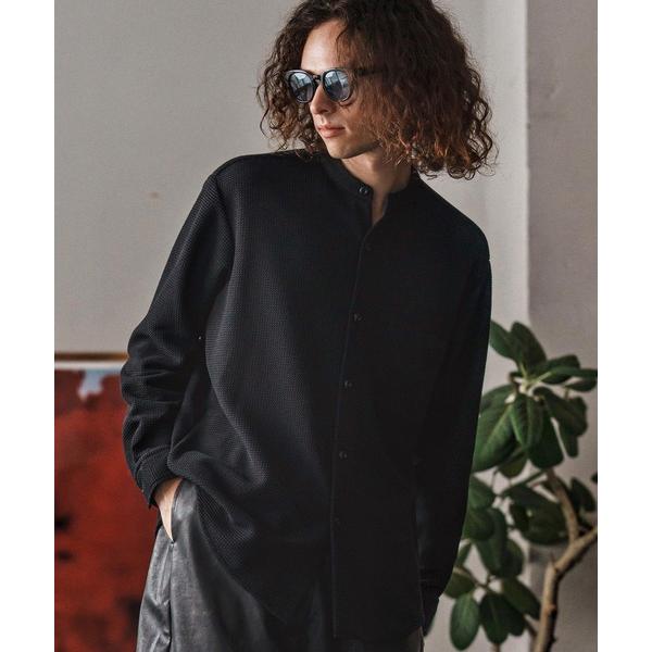 シャツ ms6202- ラッセル編みバンドカラーシャツ(CA01-55110) メンズ