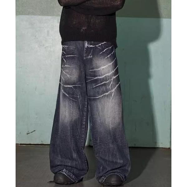 ジーンズ ヒゲ加工バギーデニム メンズ レディース