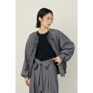 ブルゾン アウター ノーカラーフリルブルゾン レディース