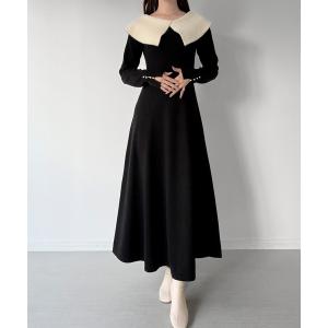 mipiarl ワンピース バイカラーコーデュロイフレアワンピース