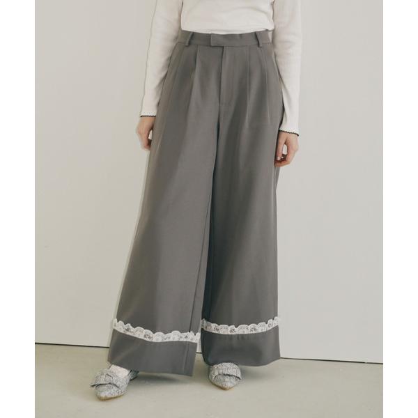 スラックス パンツ roll up lace wide pants / ロールアップレースワイドパン...