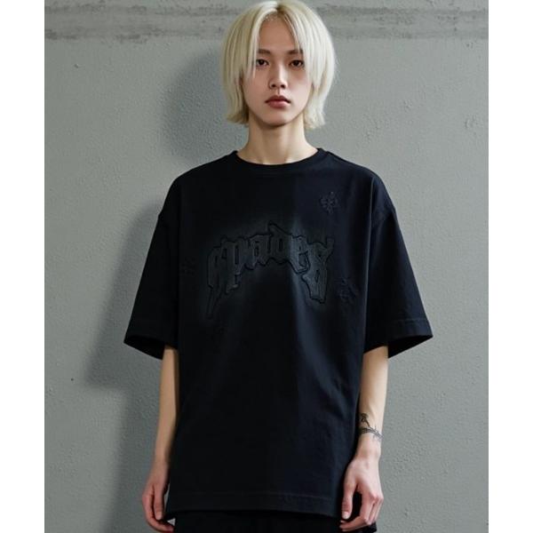 tシャツ A'GEM/9 × .kom 「DG」クラッシュ加工ロゴブラックTシャツ メンズ レディー...