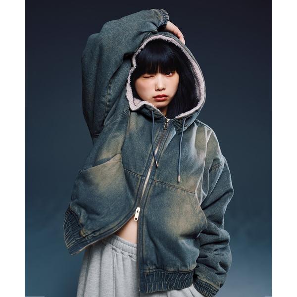 ブルゾン アウター デニム/合皮　裏ボアショートジップアップジャケット ブルゾン「UNISEX」 メ...