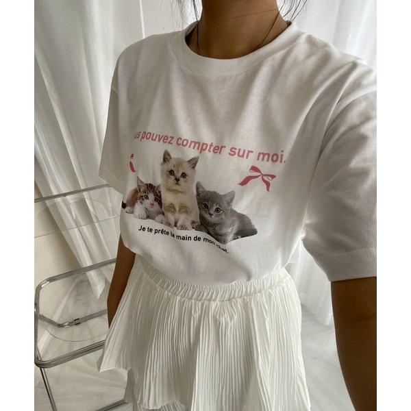 tシャツ ねこピンクリボン半袖Tシャツ レディース