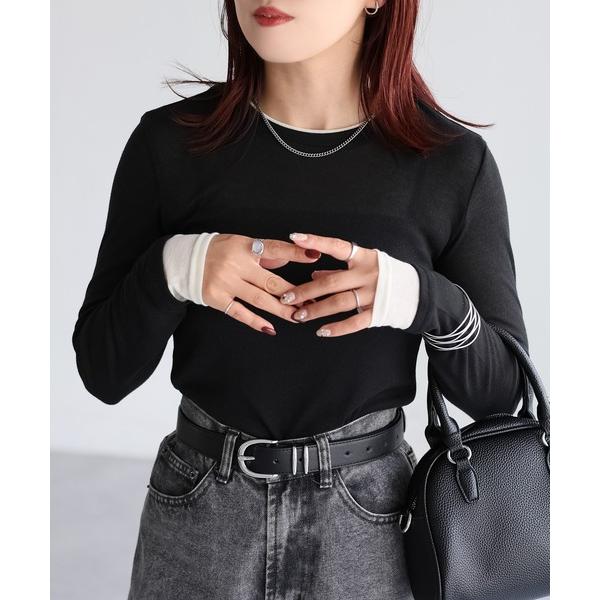 tシャツ レイヤードライクバイカラーシアートップス レディース