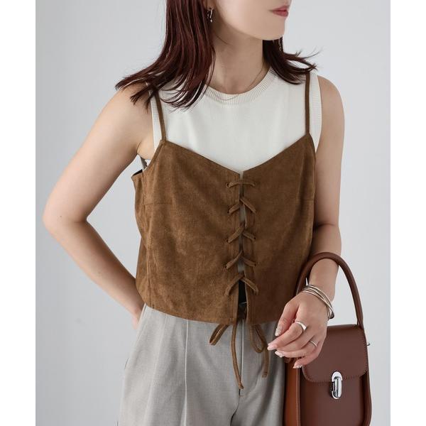 キャミソール スエードレースアップビスチェ/キャミ