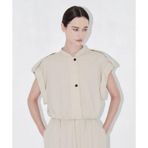 ブラウス シャツ 半袖 「THE TOKYO/ザトウキョウ」Stand Collar Weist Gather Blouse/スタンドカラーウエストギャザーブラウス/SET UP(セットアップ)
