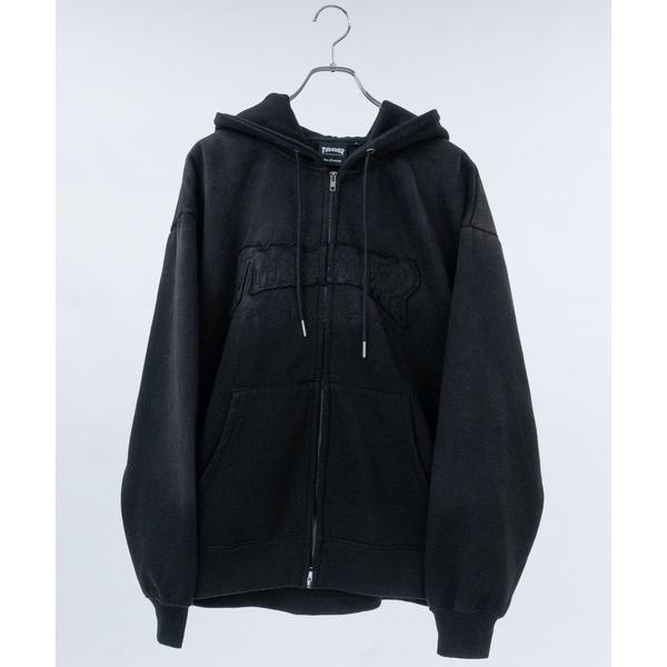 パーカー 「at」「THRASHER/スラッシャー」裏起毛 フェード加工 ファイアーロゴアップリケ ...