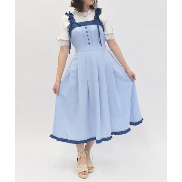 ワンピース バラ刺繍ギャザーフリルジャンスカ