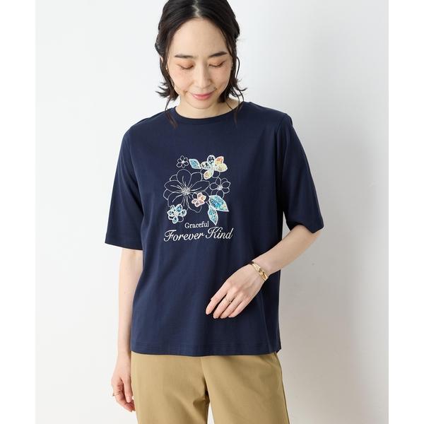 tシャツ 「冷感」「UVカット」ひやさらコットン　プリント＆刺繍Tシャツ レディース