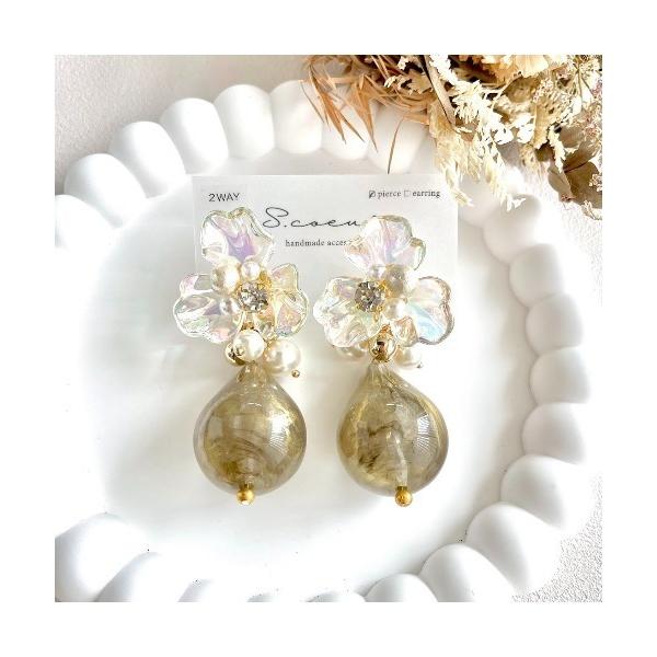 ピアス 「S.coeuf」2wayピアス　大ぶりオーロラフラワー×しゃらしゃらドロップチャーム(MA...