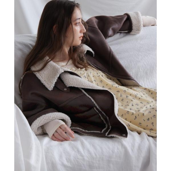 ブルゾン アウター フェイクスエード×ボアボンディングムートンブルゾン レディース