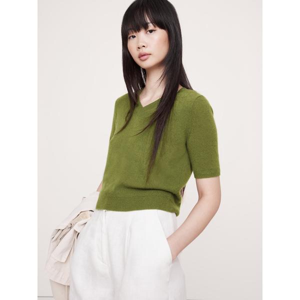ニット セーター ライトウェイト カシミヤ  Vネック ショートスリーブセーター レディース