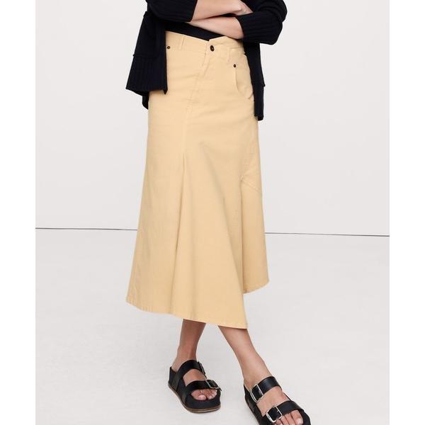 スカート クロスオーバー ストレッチコットン ロングミディスカート