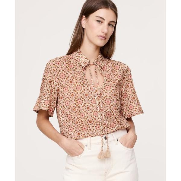 ブラウス シャツ コットン ポップオーバーシャツ (タッセルタイ付き) レディース