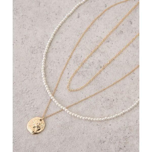 ネックレス SET2点パールチェーンネックレス＋コインモチーフネックレス レディース