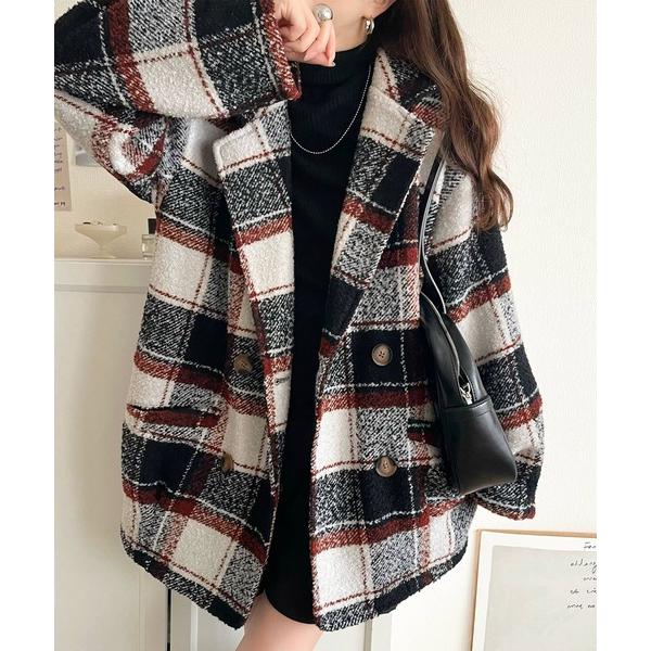 コート チェスターコート 「mily bilet」冬のコーデを引き立てる。起毛ブークレーチェック柄コ...