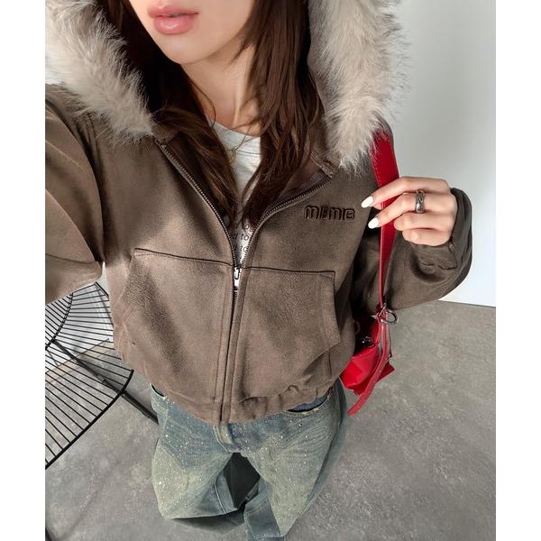 ブルゾン アウター 「mily bilet」ふわっと華やか、羽織って甘辛♪フードファー付きスエードポ...