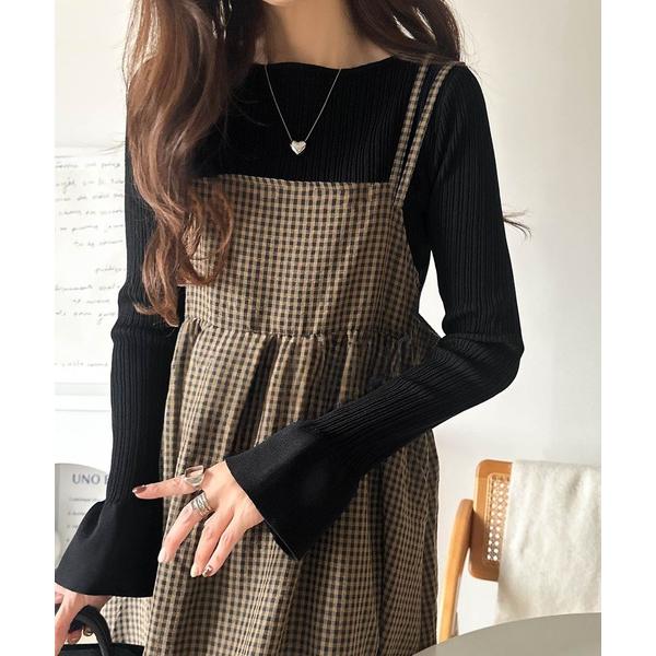 ニット セーター シンプルに差をつける、袖口フレアの美ライン。ランダムリブボートネックニット レディ...