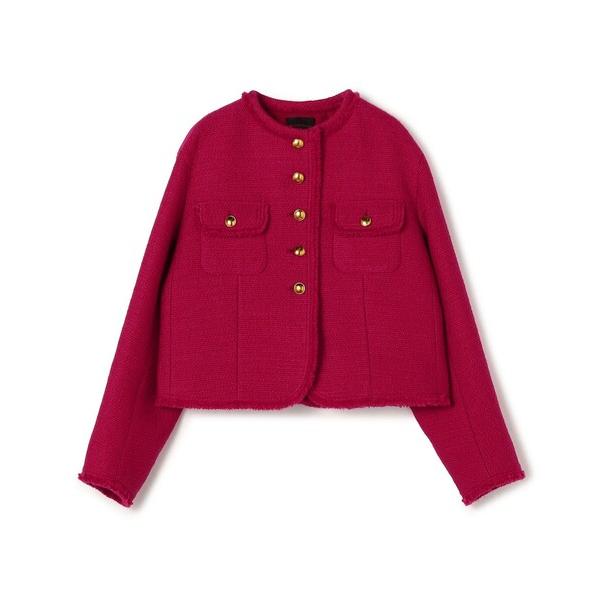 ジャケット ノーカラージャケット ブークレーファンシー クルーネックジャケット レディース