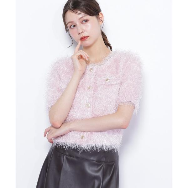 ニット セーター ラメフェザーニットジャケット レディース