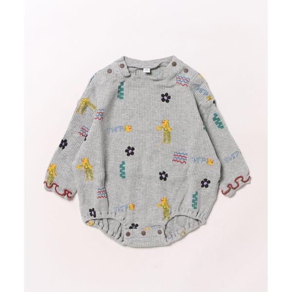 ベビー服 ロンパース 総柄ワッフル長袖ボディシャツ