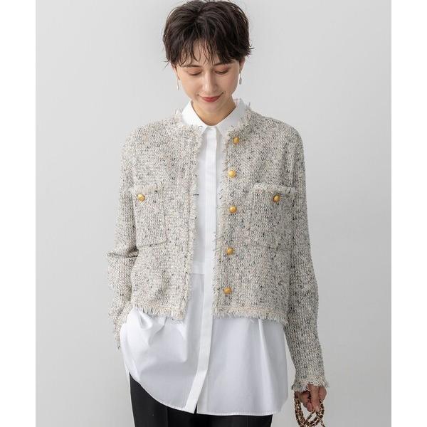 ジャケット ノーカラージャケット 「見上愛さん着用/GLOW11月号掲載」ツイード ニット ジャケッ...