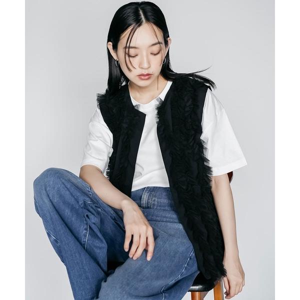 ベスト ジレ チュールフリルベスト レディース