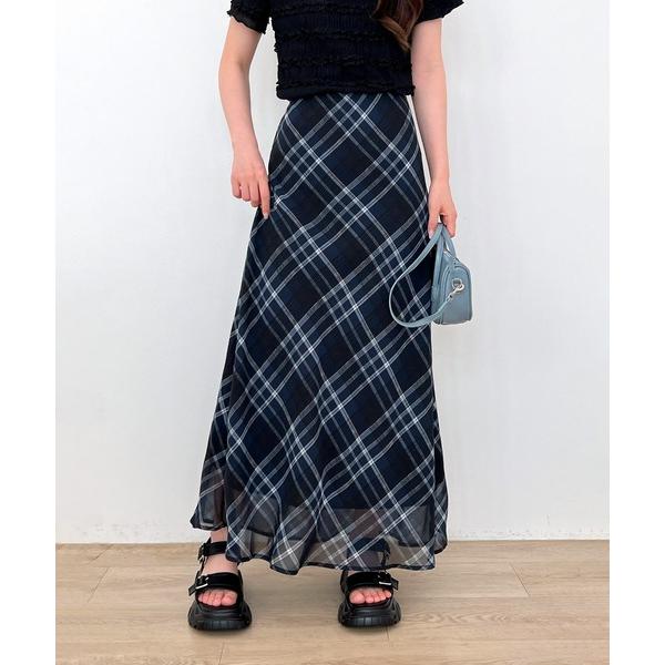 スカート 「大好評につき再入庫・着用動画あり」チェックフレアロングスカート