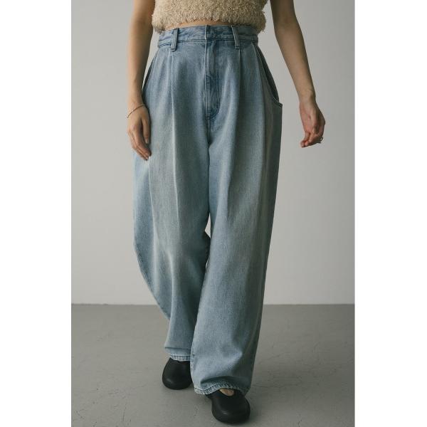 ワイドパンツ ジーンズ デニム デニムパンツ タックワイドルーズデニム レディース