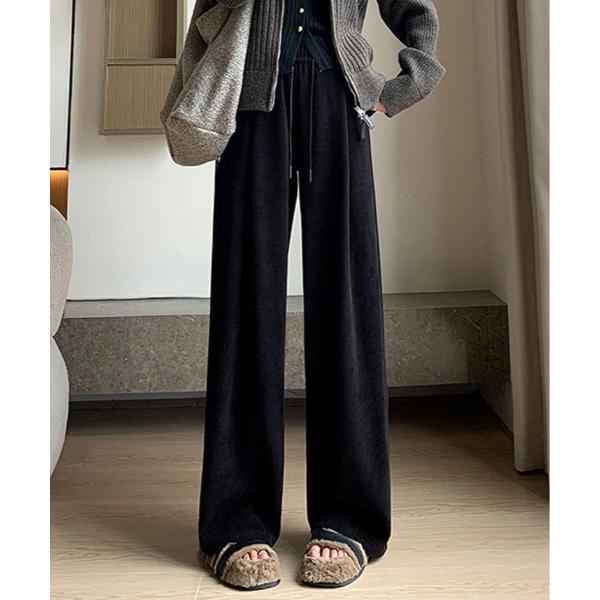 パンツ 裏起毛 セミワイド リブ パンツ レディース