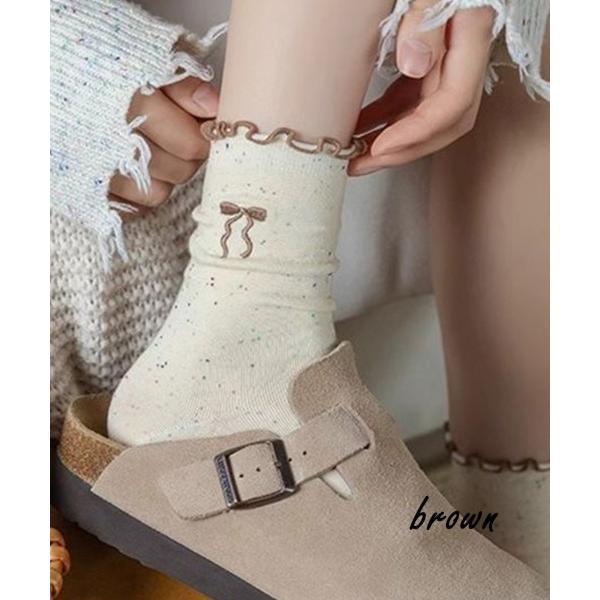 靴下 リボンデザインつぶつぶミックスカラーソックス レディース