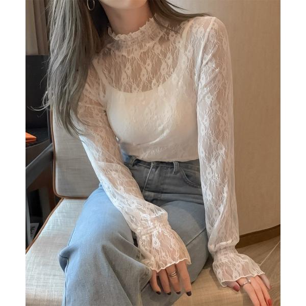 ブラウス シャツ blackdia ocean シースルー レース 長袖ブラウス レディース
