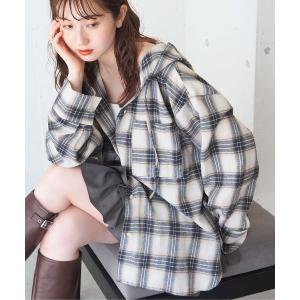 ブラウス シャツ チェックBIGフードシャツ レディース