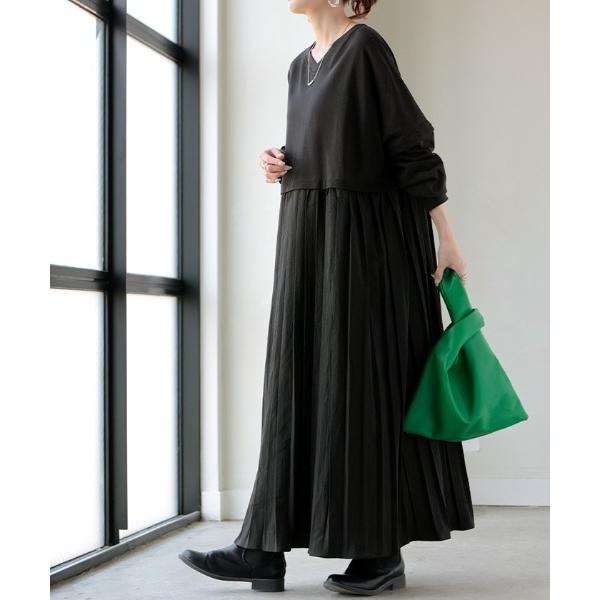 ワンピース 袖取り外し可 異素材プリーツワンピー 「半袖にも長袖にもなる」