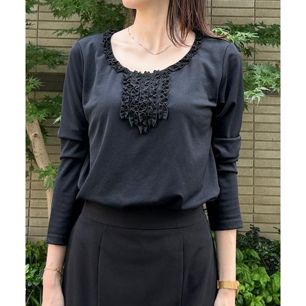 tシャツ 胸元フリル長袖ニット レディース