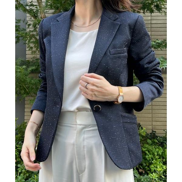 スーツ 多サイズ対応 ツイード調テーラードジャケット レディース