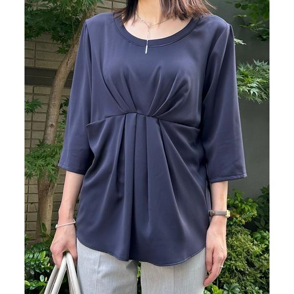 ブラウス シャツ フロントタック七分袖チュニックブラウス レディース