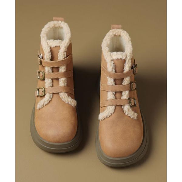 ブーツ 裏ボアベルテットフェイクムートンもこもこブーツ レディース