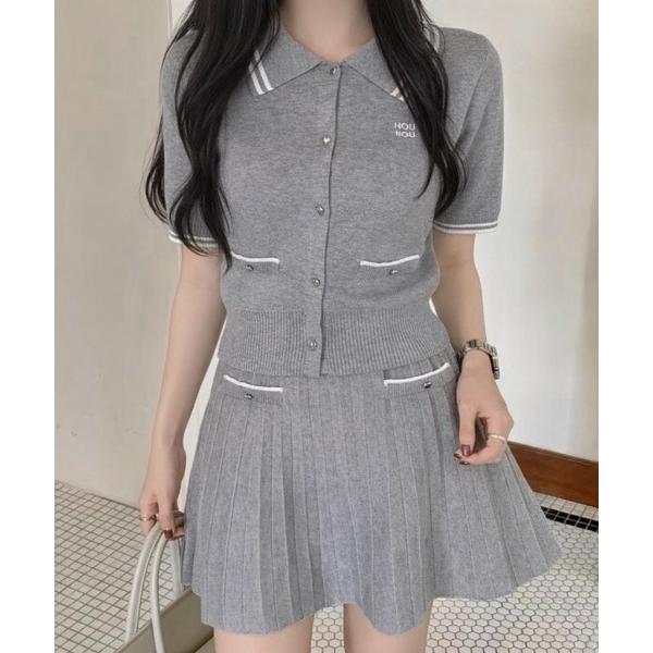 ニット セーター 「２点セット」ワンポイント刺繍バイカラーニットセットアップ レディース