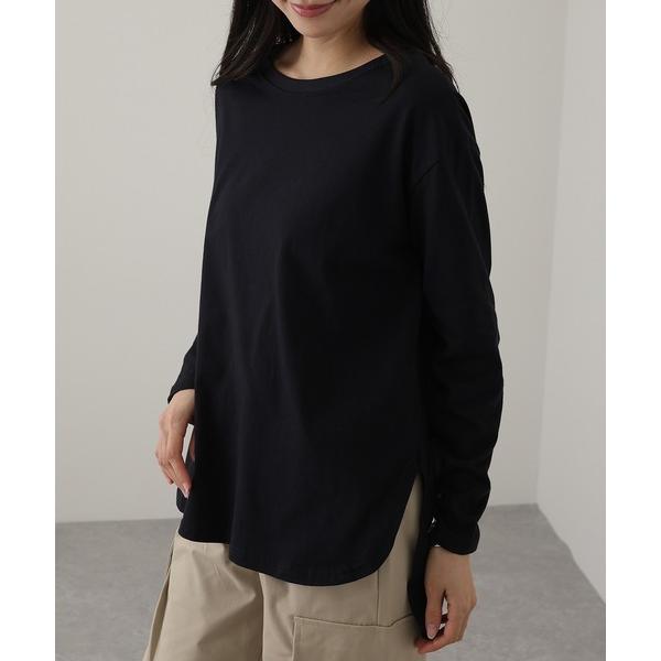 tシャツ クルーネック ラウンドヘム 長袖 カット プルオーバー レディース