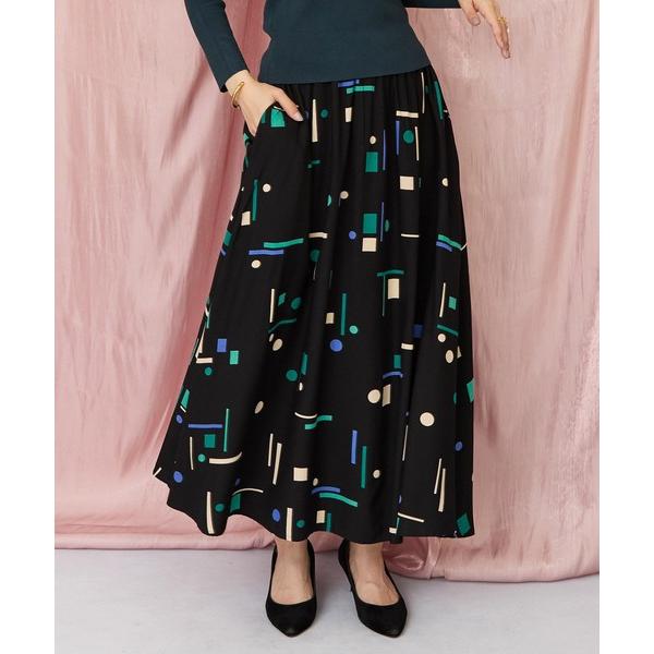 スカート 「INDESIGN」ミッドナイトジオメトリーフレアスカート