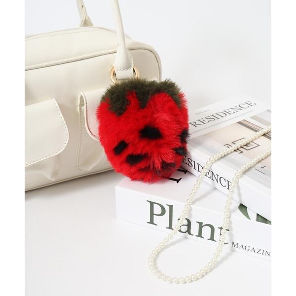 チャーム イチゴモチーフラビットファーチャーム キーホルダー もこもこ フルーツ レディース