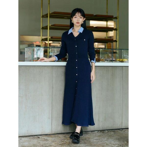 ワンピース 「POLO BCS」シャツドッキングニットワンピース