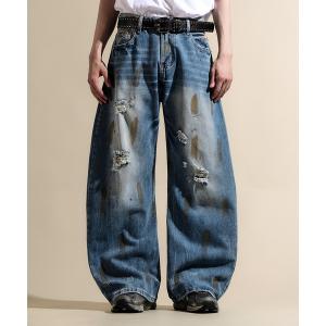 ジーンズ 7E9 ダメージ加工 ヴィンテージ風 クラッシュバレルレッグパンツ メンズ レディース