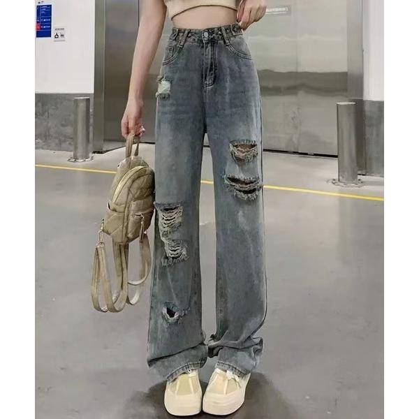 ジーンズ デニム デニムパンツ 7E15 ダメージ加工 クラッシュ ワイドストレートデニムパンツ レ...
