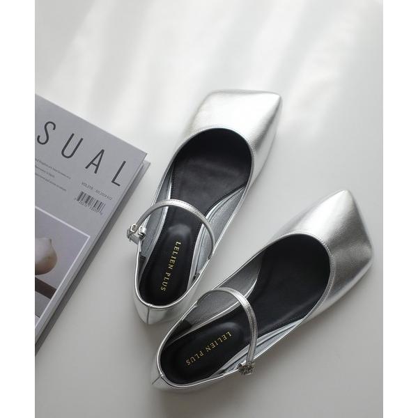 パンプス ワイドオブリークトゥフラットメリージェーンパンプス