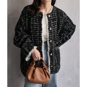 ジャケット ノーカラージャケット 入学式 ツイード編みニットカーディガン / ニットジャケット レディース