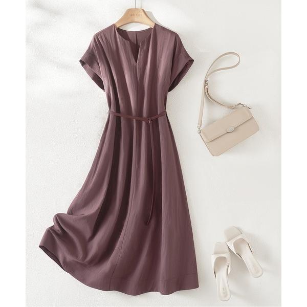 ワンピース ウエストマークフレアVネックワンピース